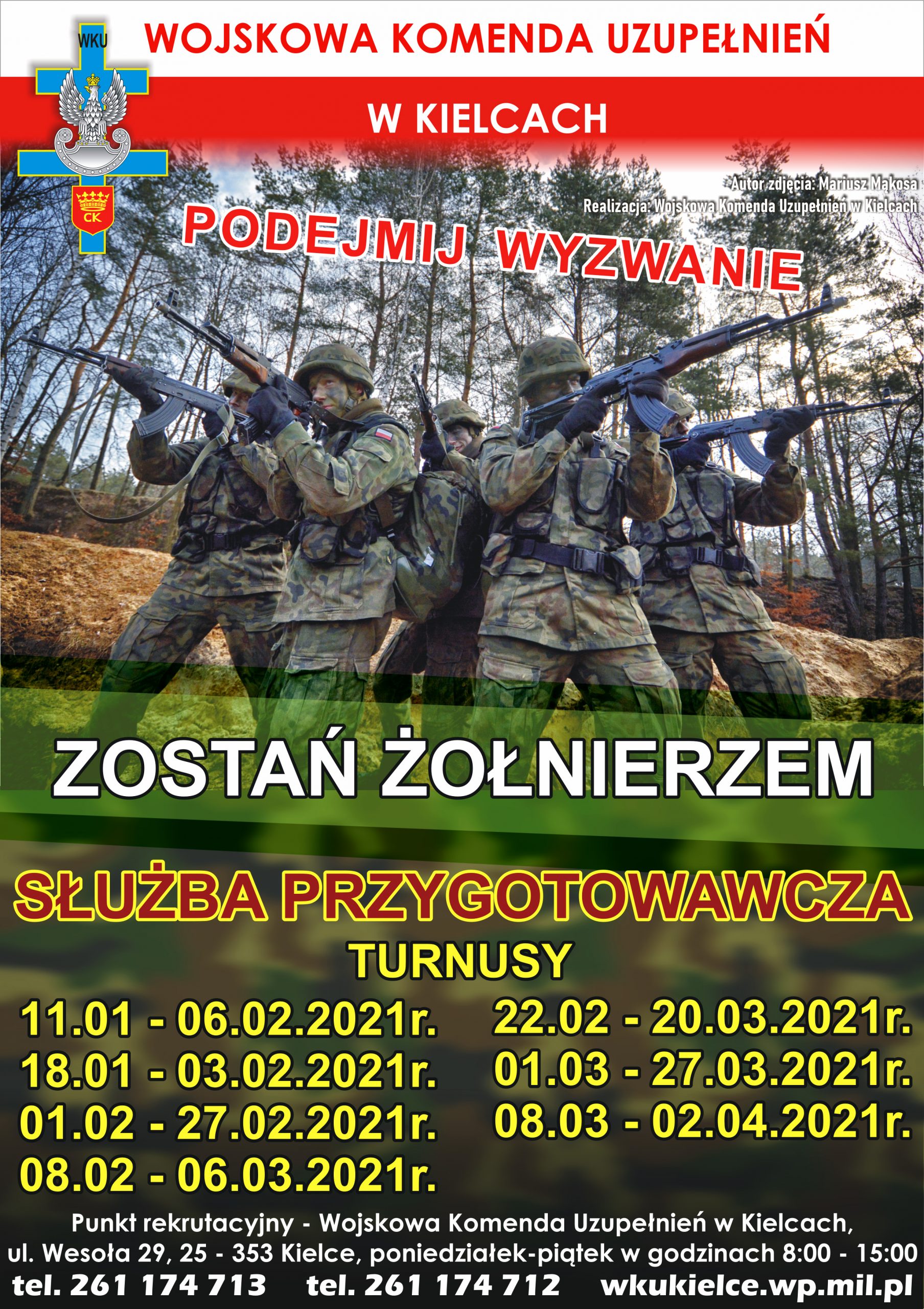 plakat WKU w Kielcach informujący o turnusach i rekrutacji